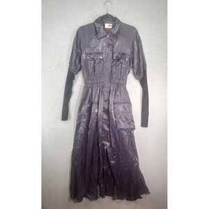 Samant Chauhan Anthropology Metallic Purple Utility Maxi Dress Long Sleeve XS